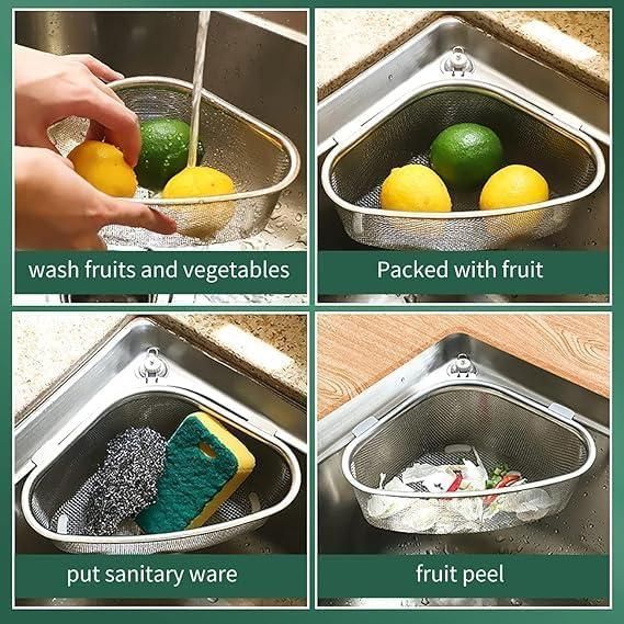 (Pack of 2) Kitchen Sink Drain Basket Triangle Shape Stainless Steel