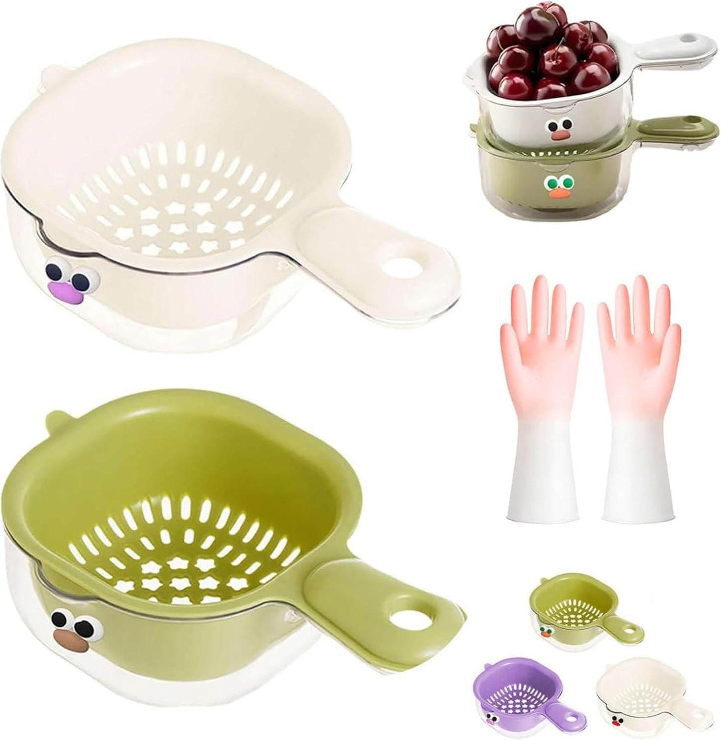 Strainer Dual-Layer Veggie & Fruit Draining Basket with Handle (Pack of 2)