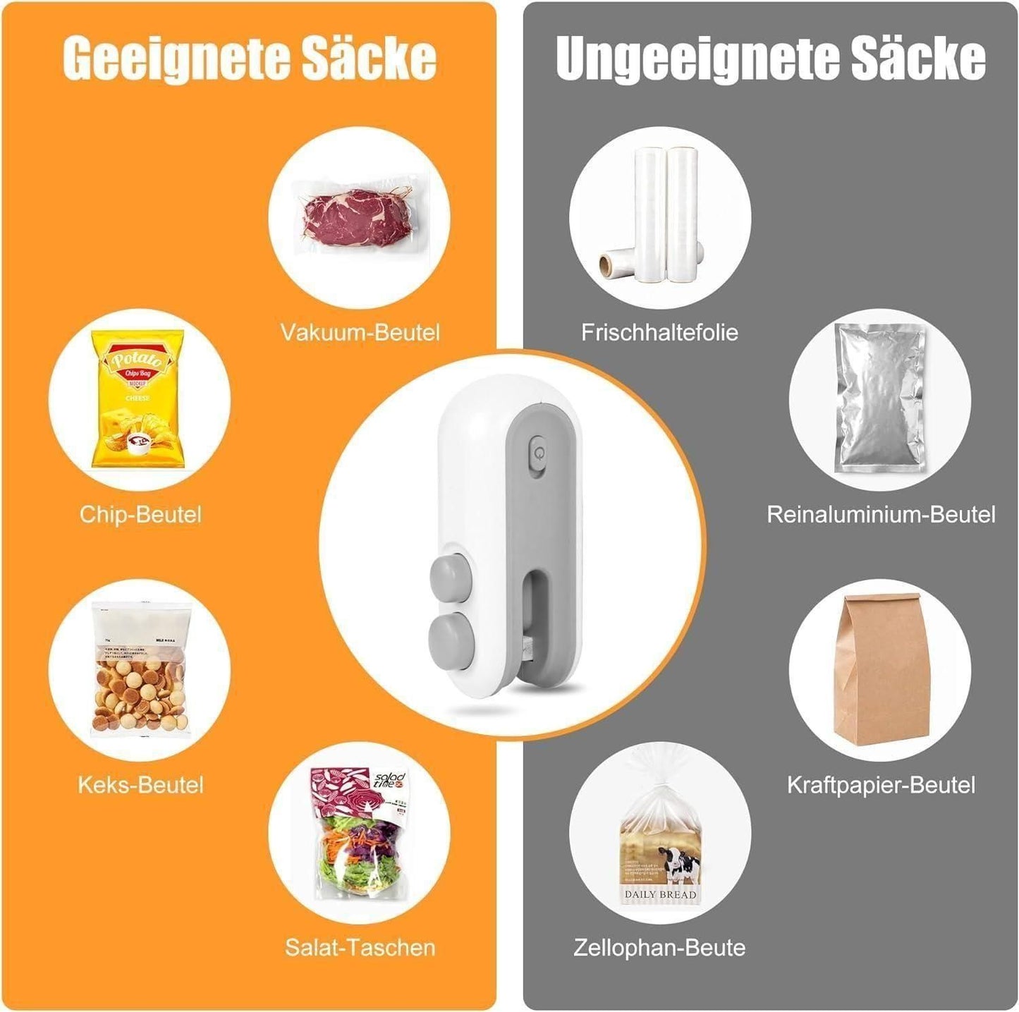 (Pack of 2) Portable Mini Sealing Machine 2 in 1 USB Rechargeable Magnetic Bag Sealer Heat Seal with Cutter