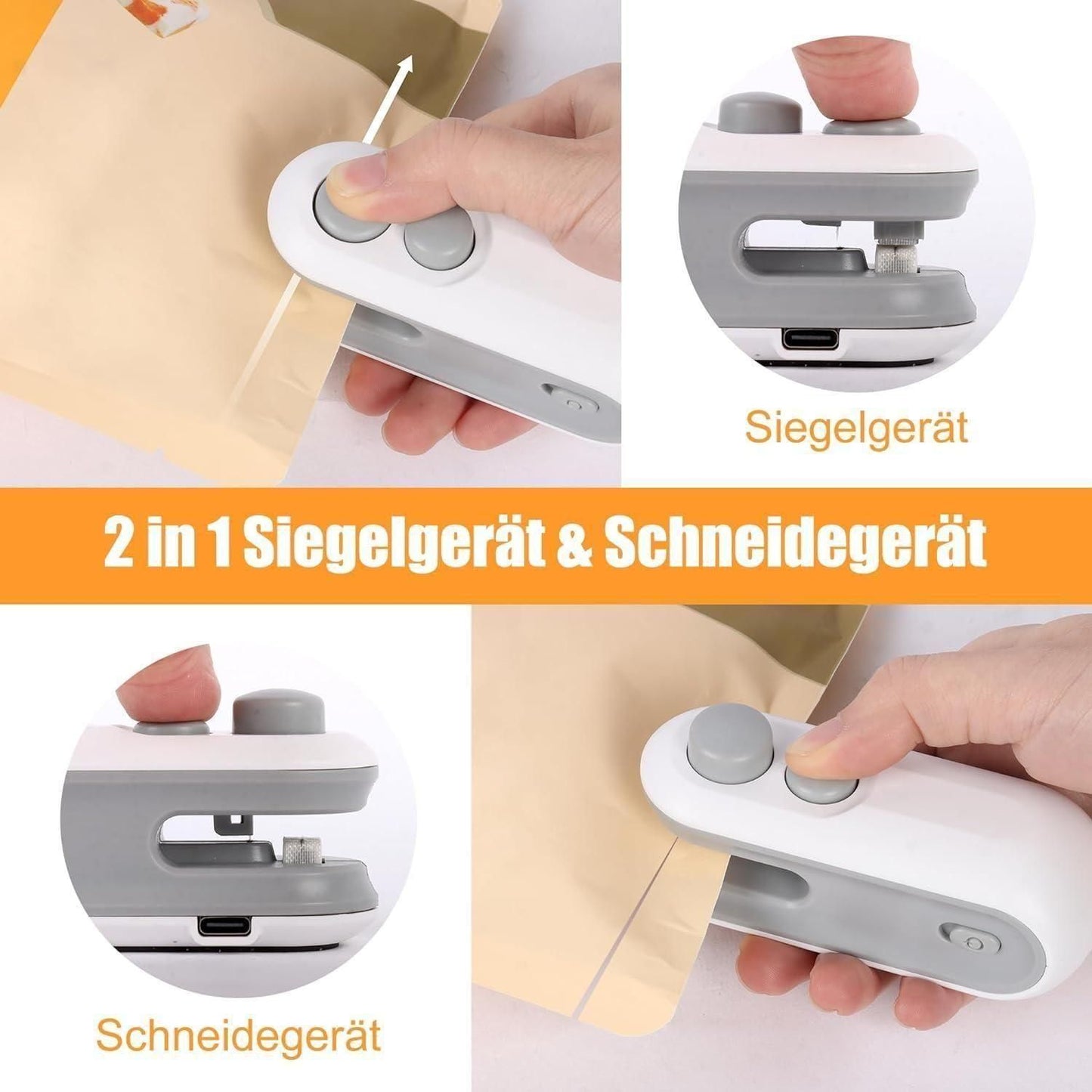 (Pack of 2) Portable Mini Sealing Machine 2 in 1 USB Rechargeable Magnetic Bag Sealer Heat Seal with Cutter