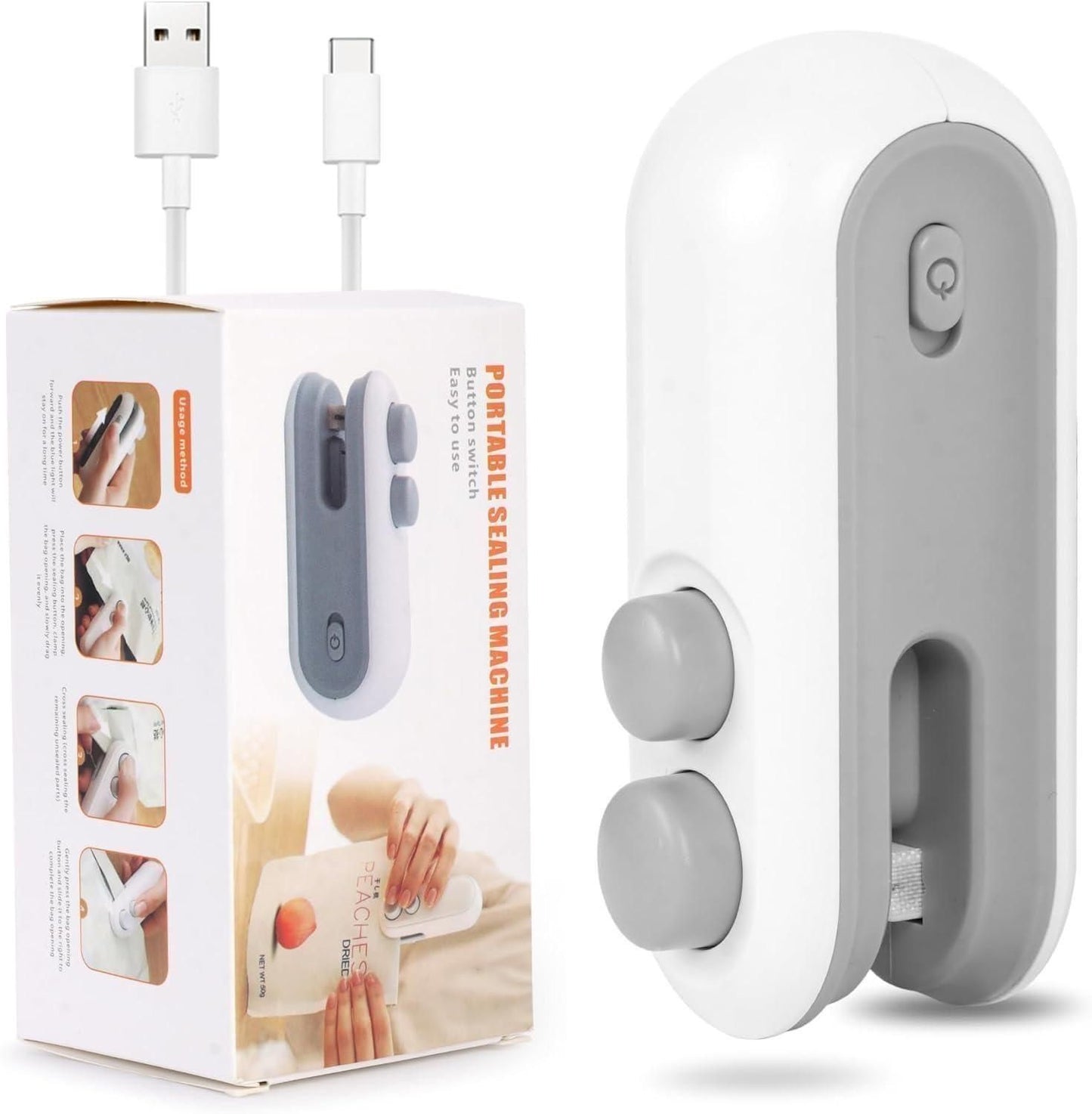 (Pack of 2) Portable Mini Sealing Machine 2 in 1 USB Rechargeable Magnetic Bag Sealer Heat Seal with Cutter
