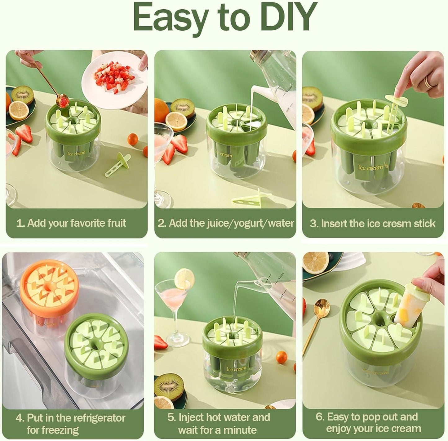 (Pack of 2) Reusable DIY 8 Pieces Ice Pop Mould