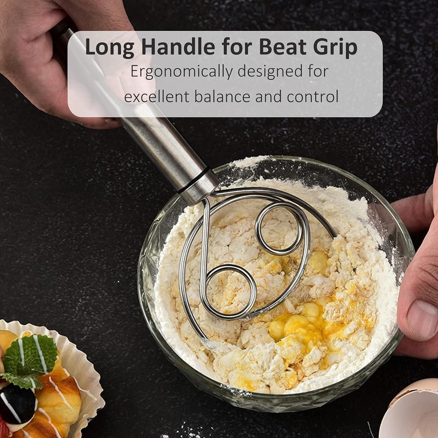 (Pack of 2) Dishwasher Safe Danish Dough Whisk, Stainless Steel Bread Whisk, Bread Mixer Making Tools