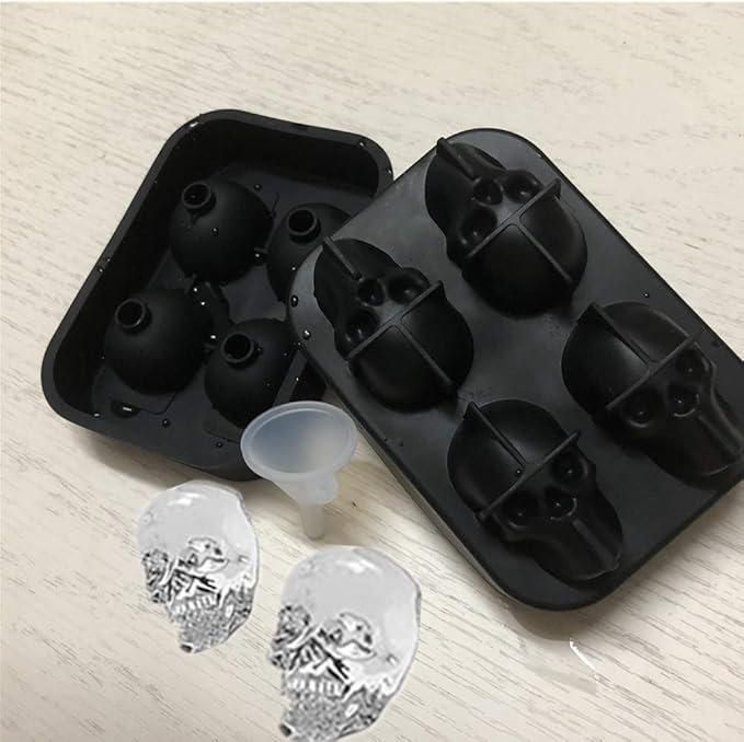 (Pack of 2) Skull Shaped Silicone 3D 4 Vivid Ice Cube Tray Mould Reusable Ice Maker For Chiling Whiskey Cocktail