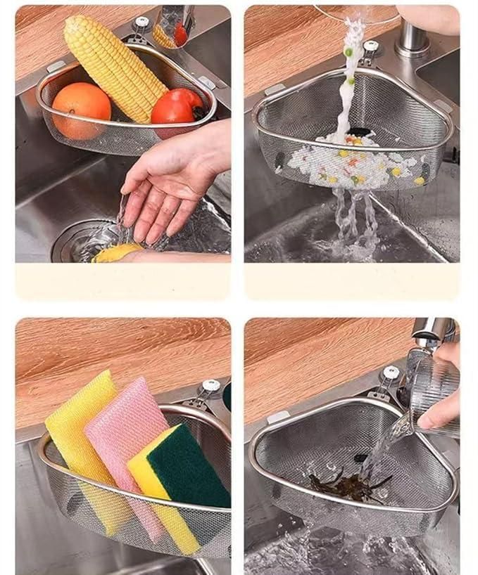 (Pack of 2) Kitchen Sink Drain Basket Triangle Shape Stainless Steel