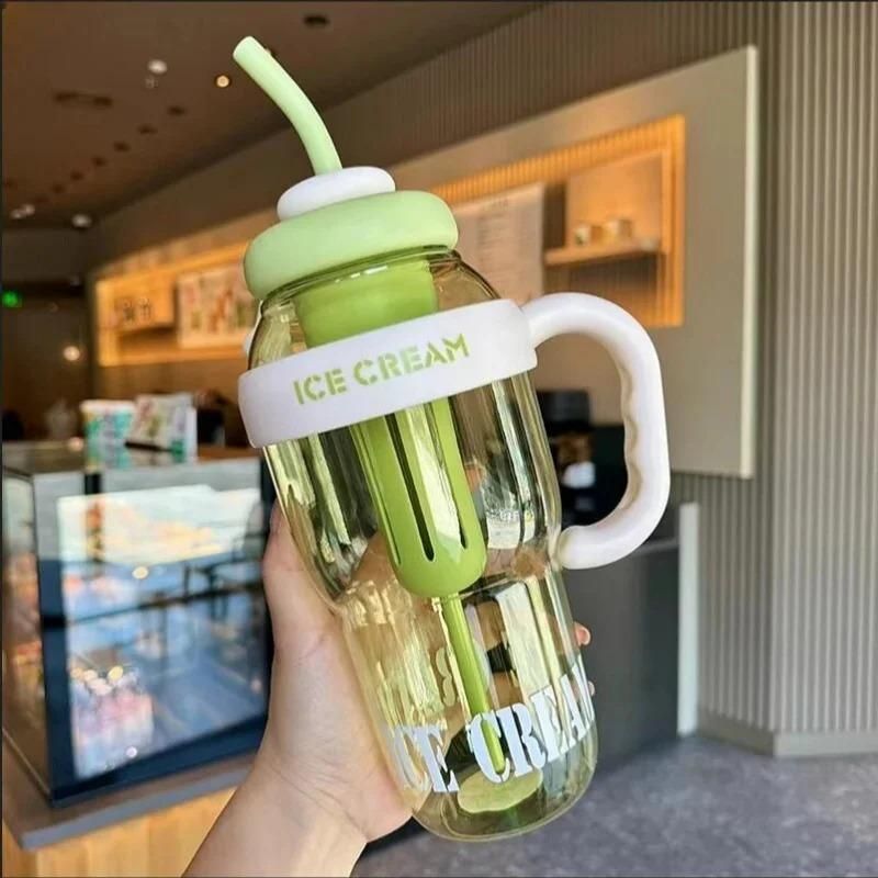(Pack of 2) Water Bottle with Handle and Straw