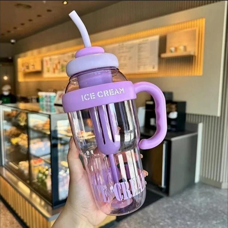 (Pack of 2) Water Bottle with Handle and Straw