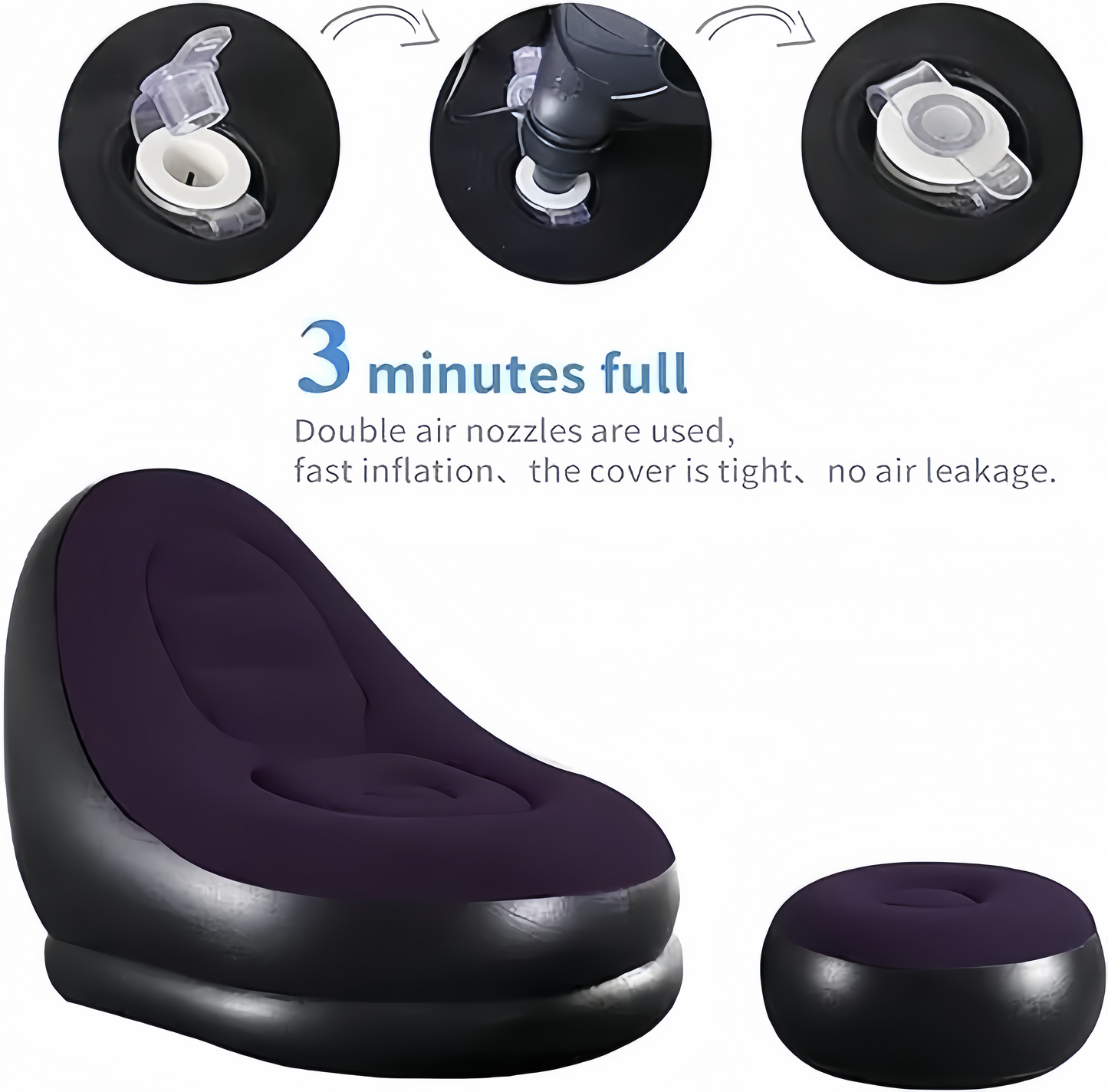 Inflatable Lounge Chair for Adults, Folding Portable Lazy Sofa with Foot Stool for Indoor Livingroom Gaming Bedroom Office Balcony Outdoor Travel Camping