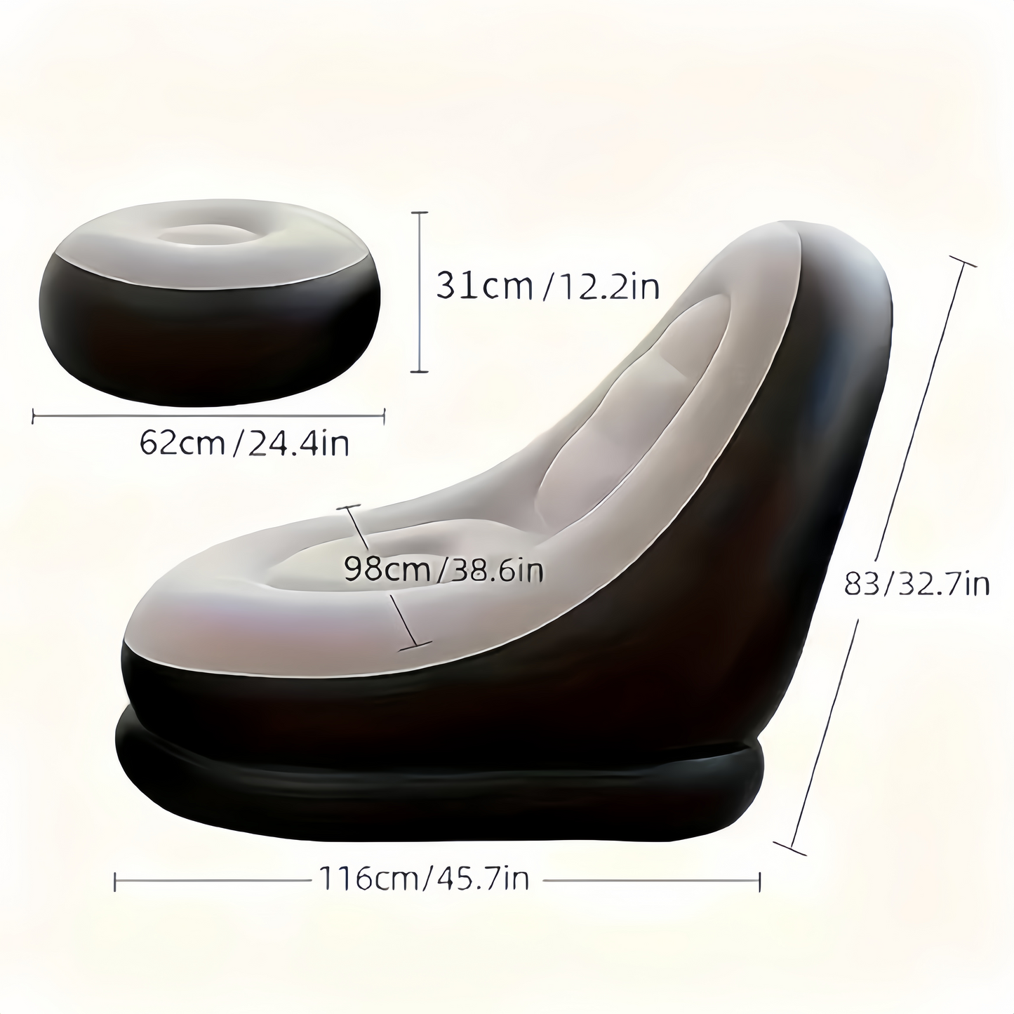 Inflatable Lounge Chair for Adults, Folding Portable Lazy Sofa with Foot Stool for Indoor Livingroom Gaming Bedroom Office Balcony Outdoor Travel Camping