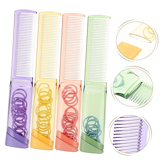 (Pack of 2) Portable 2-in-1 Hair Comb with Rubber Band Storage – Lightweight & Travel-Friendly Comb for Women, Men & Kids"