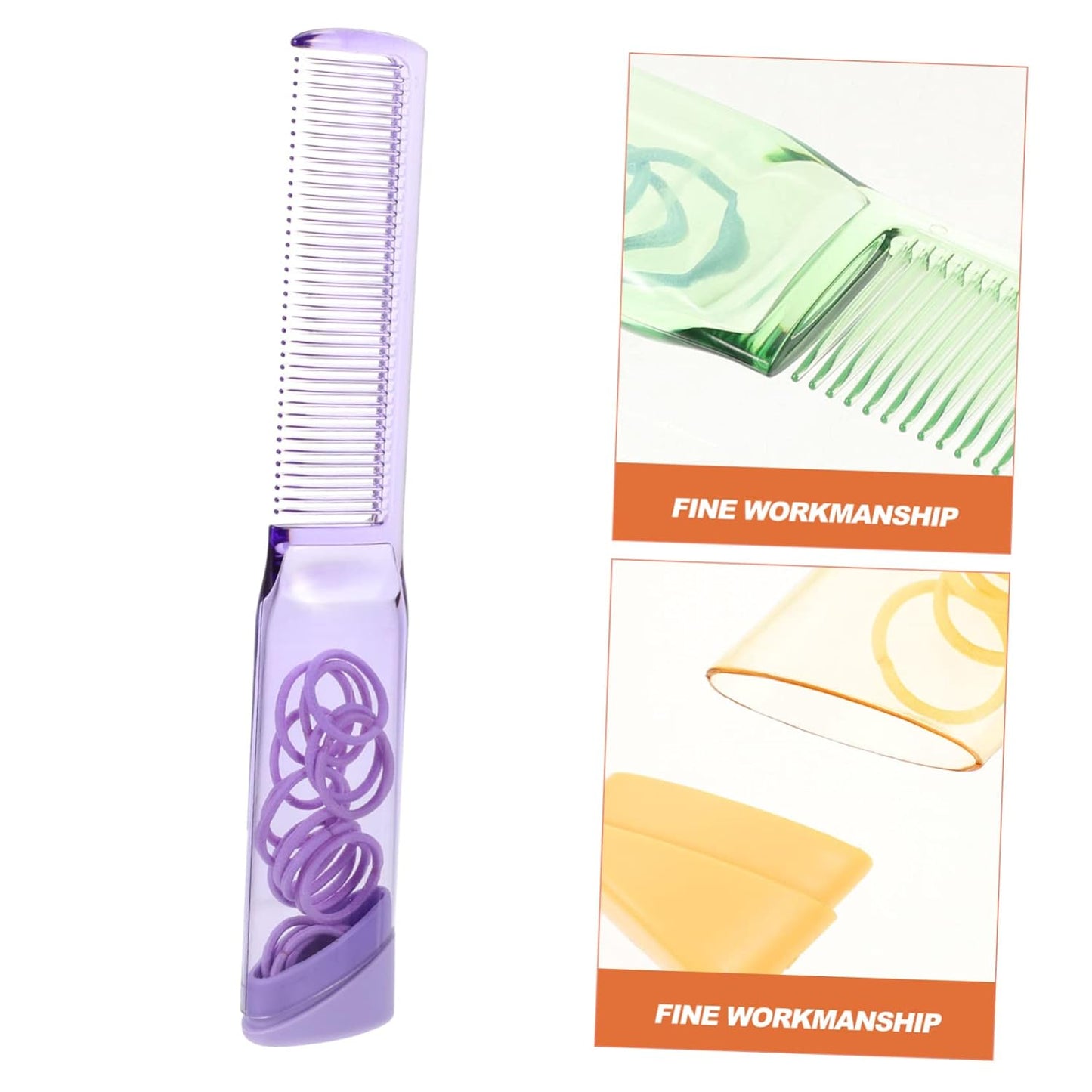 (Pack of 2) Portable 2-in-1 Hair Comb with Rubber Band Storage – Lightweight & Travel-Friendly Comb for Women, Men & Kids"