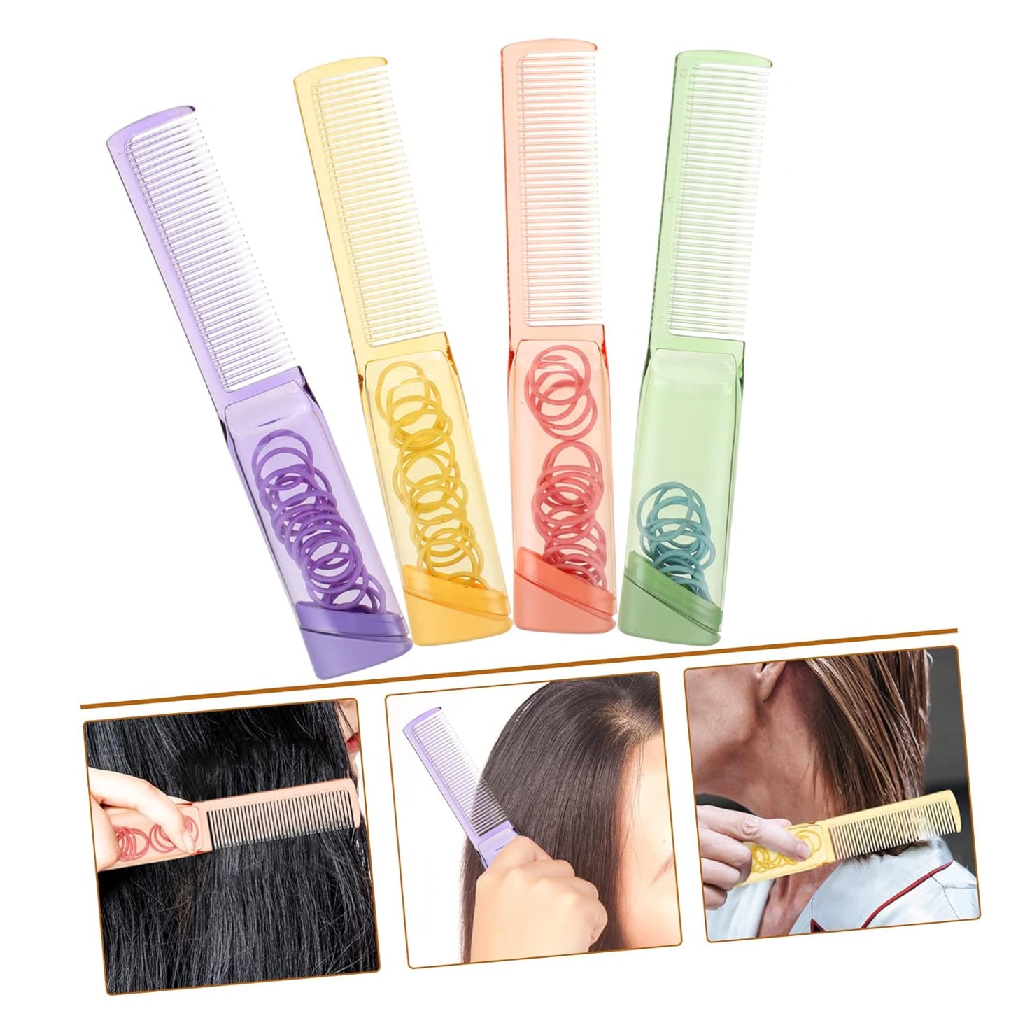 (Pack of 2) Portable 2-in-1 Hair Comb with Rubber Band Storage – Lightweight & Travel-Friendly Comb for Women, Men & Kids"