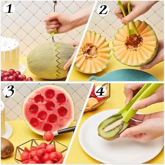 (Pack of 2) Professional 4 in 1 Watermelon Cutter Stainless Steel