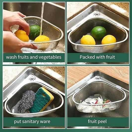 (Pack of 2) Kitchen Sink Drain Basket Triangle Shape Stainless Steel
