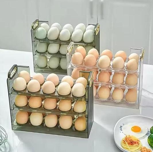 (Pack of 2) Modulyss 3 layer egg stand Egg Storage Box Creative Flip Box, 3-Layer Flip Fridge