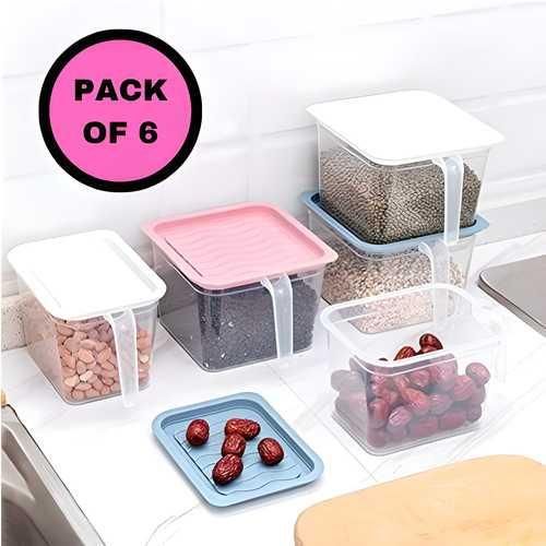 Plastic Fridge Storage Container With Handle Set of 6 Pieces, Capacity: 1000ML
