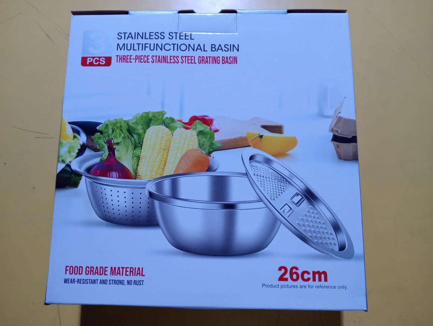 (Pack of 2) 3 in 1 Multifunctional Grater Basin Stainless Steel Colanders Set