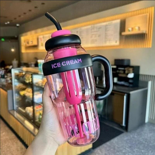 (Pack of 2) Water Bottle with Handle and Straw