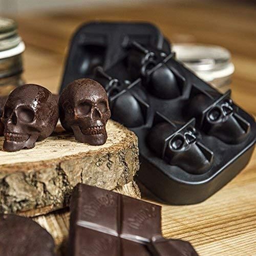 (Pack of 2) Skull Shaped Silicone 3D 4 Vivid Ice Cube Tray Mould Reusable Ice Maker For Chiling Whiskey Cocktail