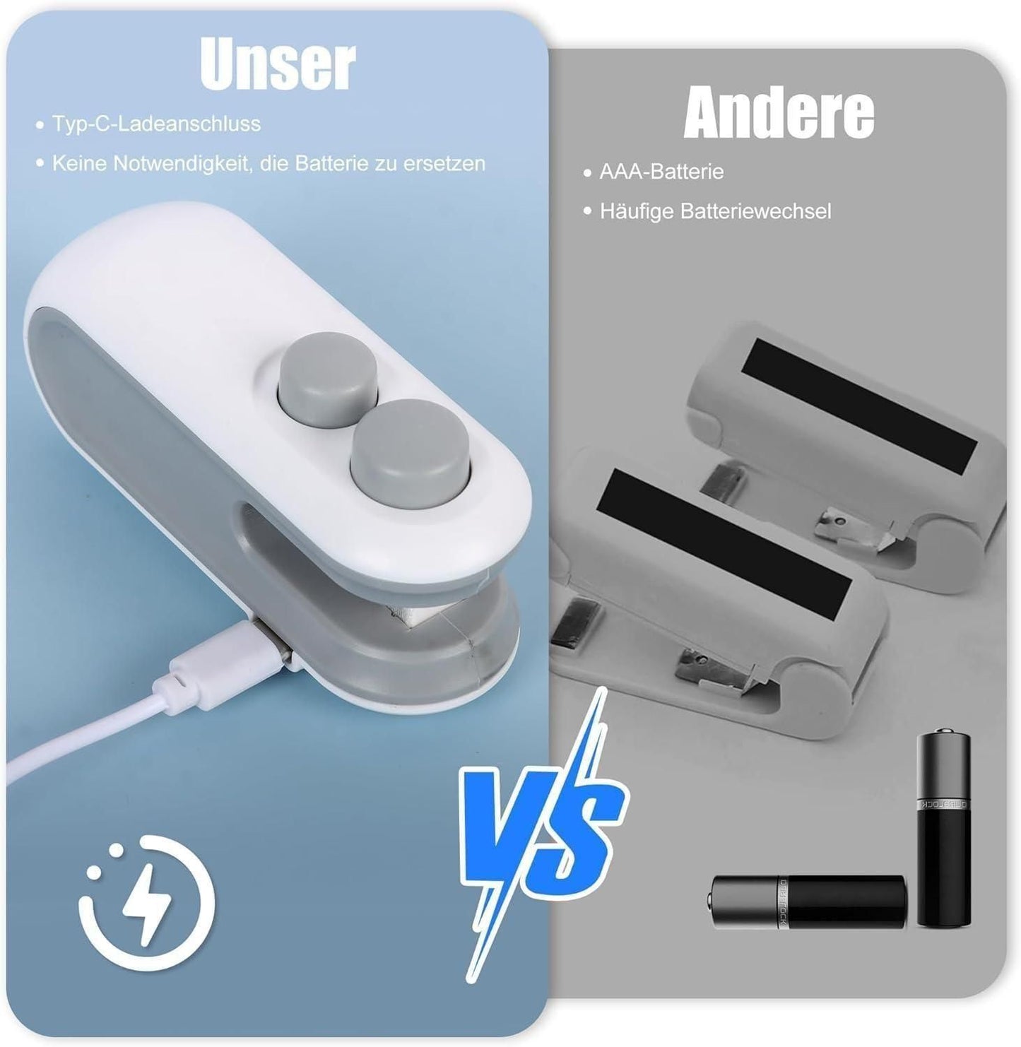 (Pack of 2) Portable Mini Sealing Machine 2 in 1 USB Rechargeable Magnetic Bag Sealer Heat Seal with Cutter