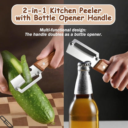 Kitchen Peeler with Wooden Handle & Bottle Opener
