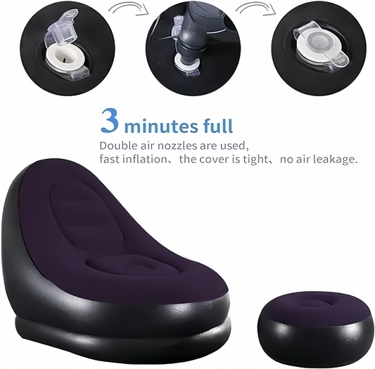 Inflatable Lounge Chair for Adults, Folding Portable Lazy Sofa with Foot Stool for Indoor Livingroom Gaming Bedroom Office Balcony Outdoor Travel Camping