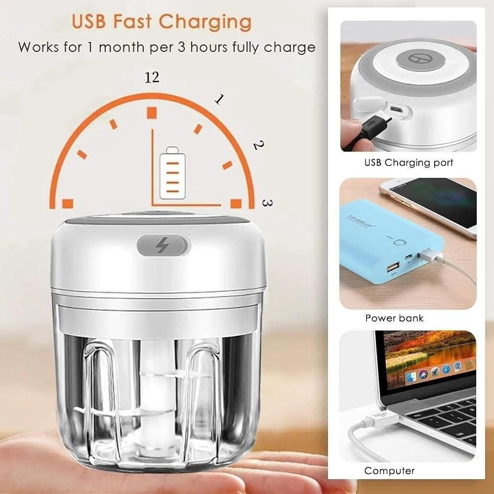 Electric Mini Garlic Chopper 300ml USB Rechargeable Portable Food Processor Vegetable Onion Cutter, Mini Kitchen Chopper Machine