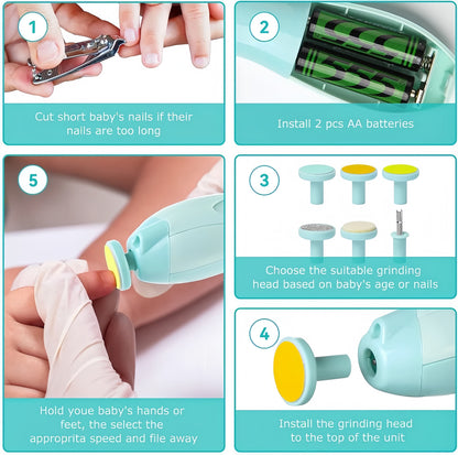 Baby Nail Trimmer Electric, Safe Baby Nail File, Baby Nail Clippers with Light and 6 Grinding Pads