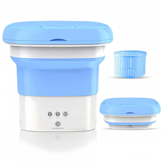 "Portable Mini Folding Washing Machine – Compact Fully Automatic Top Load with Warm Water & Drying Basket