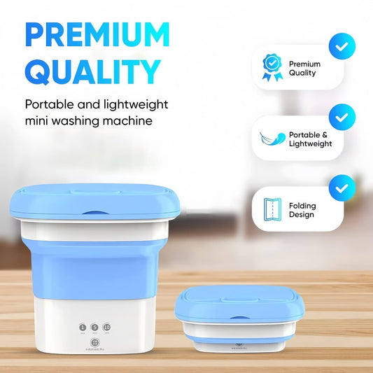 "Portable Mini Folding Washing Machine – Compact Fully Automatic Top Load with Warm Water & Drying Basket