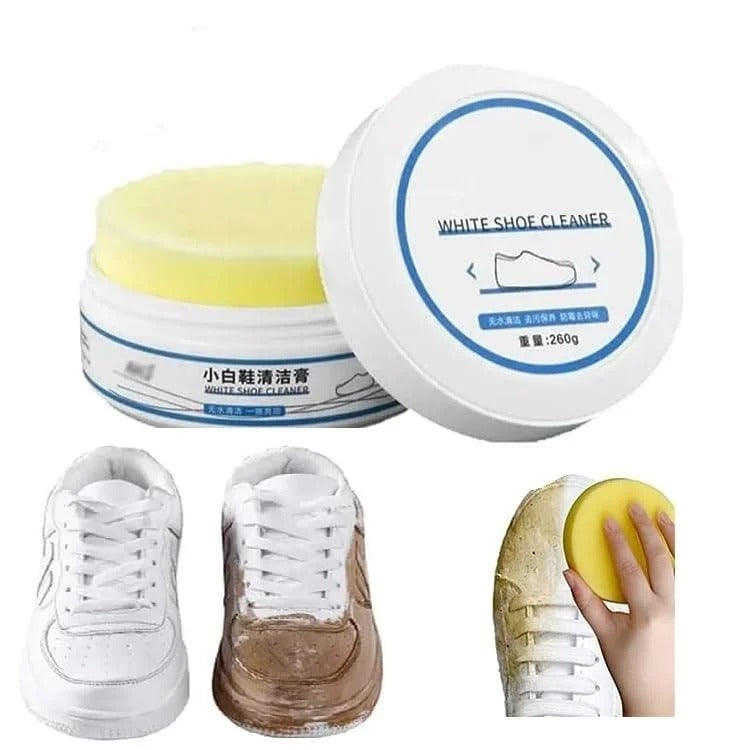 Advanced White Shoes Instant Cleaning Cream | Multi-Functional Waterless Whitening Stain Remover Paste with Sponge