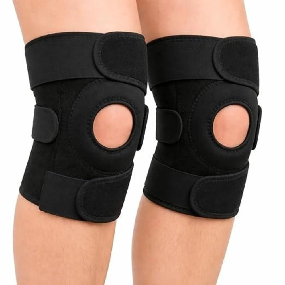 Adjustable Knee Brace with 4 Side Support Pads | Bi-Directional Compression Straps Men Joint Pain Relief