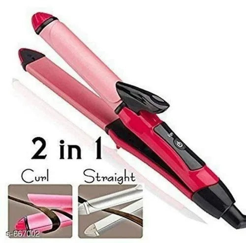 2-in-1 Portable Mini Hair Straightener & Curler | Ceramic Tourmaline Flat Iron Professional Hair Styling Tool